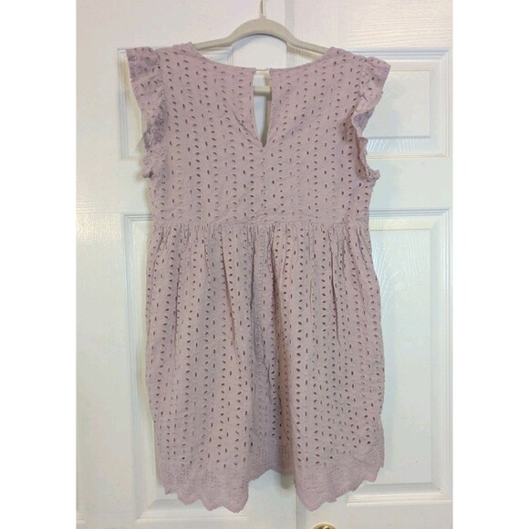 Pink Eyelet Babydoll Romper Dress Cottagecore Boho V-Neck Flutter Sleeve Medium - Picture 4 of 9